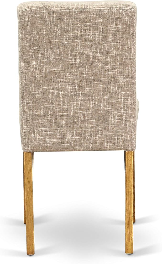East West Furniture DMAB3-OAK-04 3 Piece Kitchen Table Set Contains a Round Dining Room Table with Dropleaf and 2 Light Tan Linen Fabric Parsons Dining Chairs, 42x42 Inch, Oak