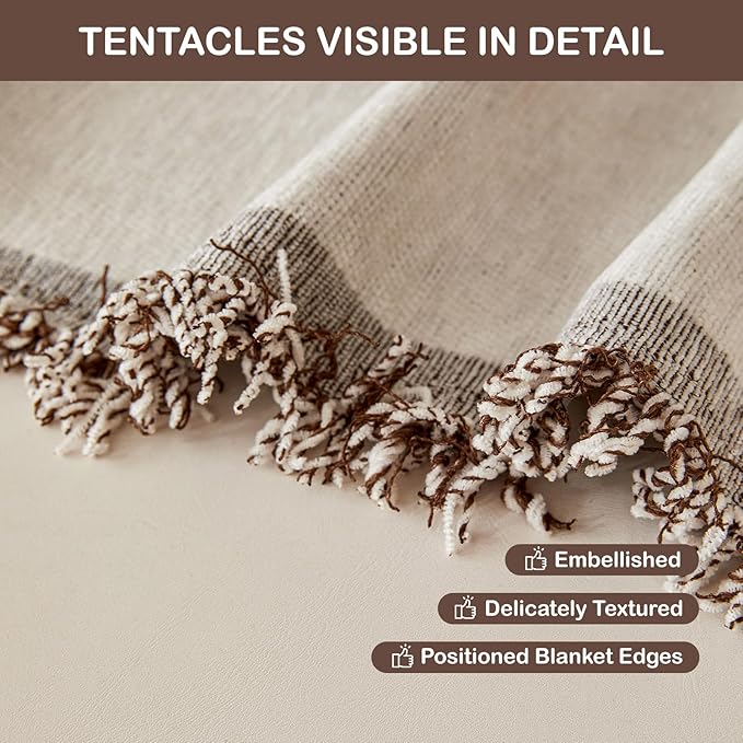 STACYPIK Soft Boho Chenille Couch Cover for Pets Beige Khaki Sofa Cover for 3 Cushion Couch Non Slip Furniture Protector with Tassels Geometric Couch Cover L Shaped Pet Friendly Washable-71x150IN
