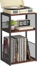 VASAGLE Record Player Stand, 3-Tier Side Table, Vinyl Record Storage up to 100 Albums, End Table for Living Room, Bedroom, Natural Walnut ULET275K02