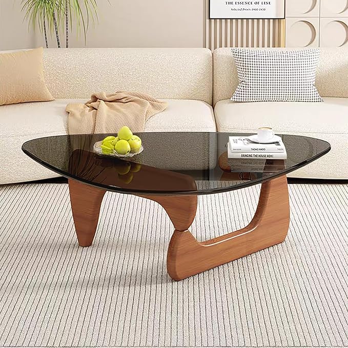 Modern Glass Coffee Table for Living Room, Mid Century Coffee Table, Stylish Coffee Tables, Suitable for Bedroom Living Room Reception Office Tables（Walnut/Grey，Large）