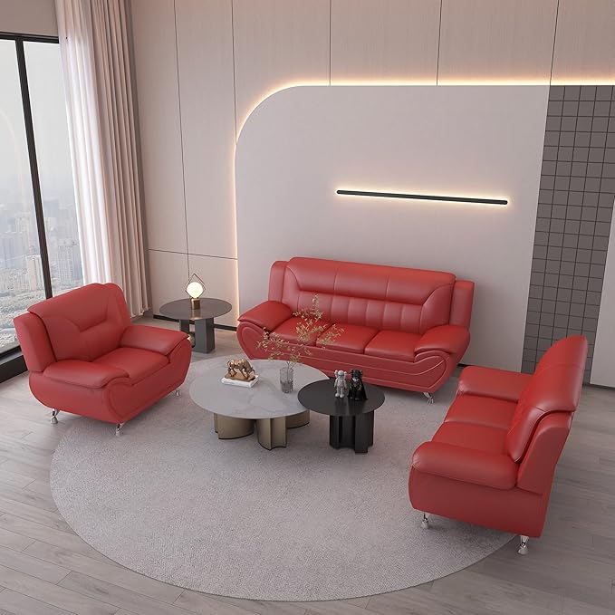 Container Furniture Direct Michael Modern Faux Leather Upholstered Stainless Steel Legs Living Room, Chair, Loveseat, Sofa, White Dove