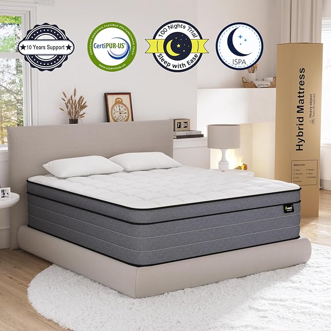 Queen Mattress 14 Inch, Queen Size Mattresses in a Box, Superior Hybrid Bed with Gel Memory Foam for Back & Lumbar Support, Pressure Relief, Zoned Support Pocket Springs, Cooling&Firm Feel