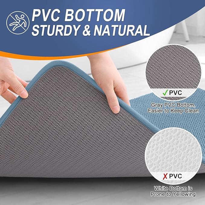 OLANLY Thick Memory Foam Bath Mat Rug 59x24, Extra Soft Absorbent Bathroom Rug, Quick Dry Bath Mats, Non-Slip, Machine Washable Carpet for Bathroom, Tub and Shower, Home Decor Accessories, Airy Blue