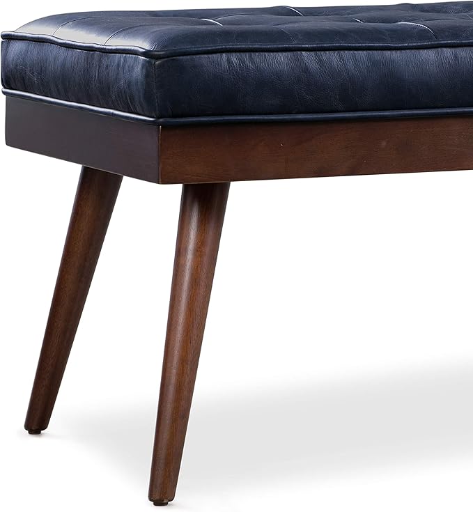 POLY & BARK Napa Luca Leather Bench, Midnight Blue