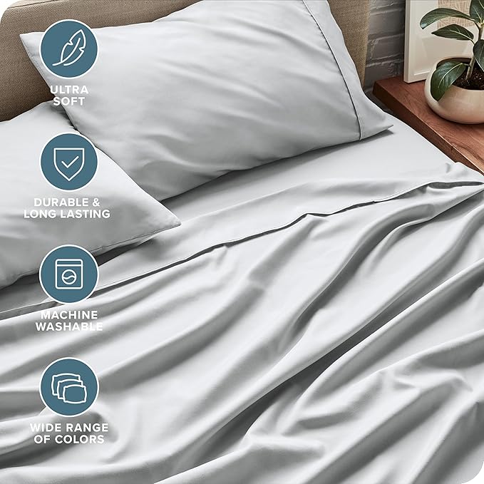 Bare Home Twin XL Sheet Set - 1800 Ultra-Soft Microfiber - Double Brushed - Deep Pockets - Easy Fit - 3 Piece Set - Bed Sheets (Twin XL, French Grey)