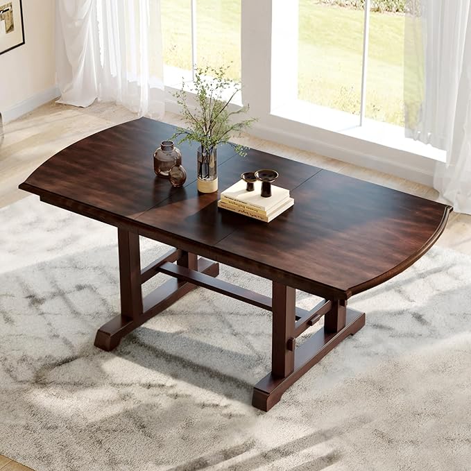 Ball & Cast Dining Table Set for 6,60" to 78" Extendable Wood Dining Table with Removable Leaf,6-Piece Kitchen Table Set W/ 4 Upholstered Chair and 1 Bench,for Dining Room,Kitchen,Restaurant,Cherry