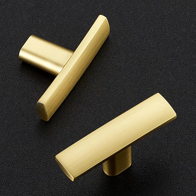 5 Pack Cabinet Handles Single Hole - Curved Cabinet Knobs Brushed Brass Drawer Pulls for Kitchen Cupboard Solid Pulls for Dresser Drawer Arch Closet Hardware