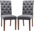 COLAMY Button Tufted Dining Chairs Set of 2, Parsons Upholstered Fabric Dining Room Chairs Kitchen Chairs with Wood Legs and Padded Seat, Dark Grey