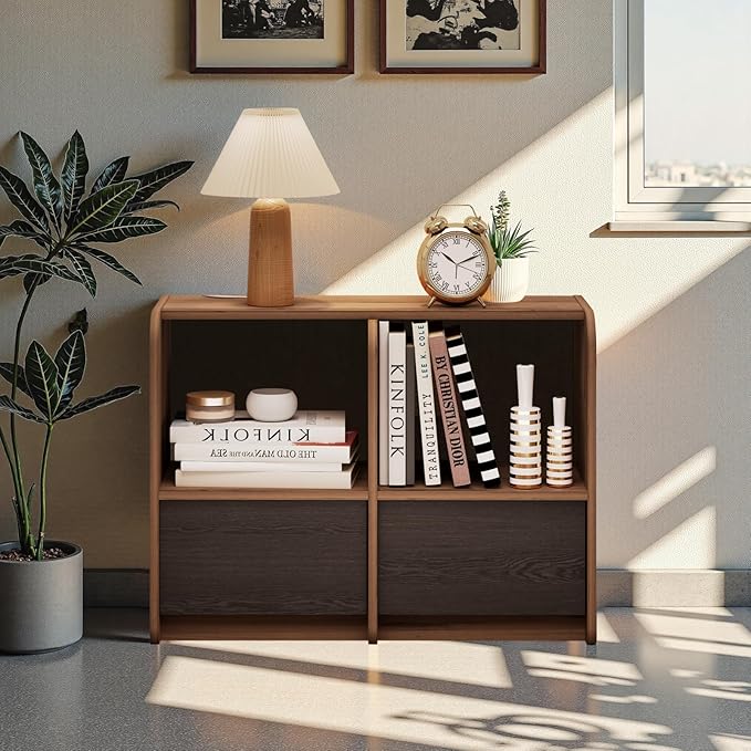 Pmnianhua Sideboard Buffet Kitchen Storage Cabinet with Drawers,Dining Room,Hallway,Cupboard Console Table,Liquor/Accent Coffee Bar Cabinet,Walnut and Black