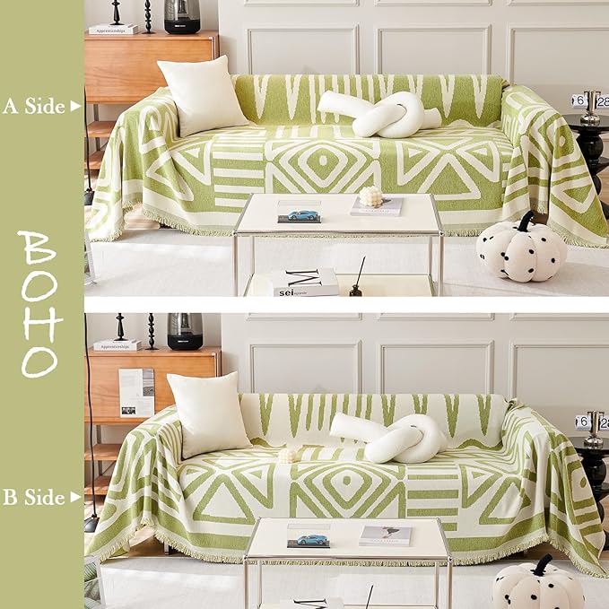 HANDONTIME Green Sofa Covers Chenille Couch Covers Universal Sofa Cover Boho Cover for Sofa 3 Seats Dogs Couch Furniture Protector Couch Cushion Covers Sectional Couch Covers for L Shaped 71" X150"