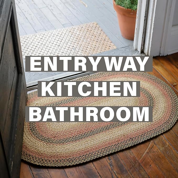 Russet Multicolor Jute Braided Oval Rug, 20x30 - Warm Country Decor, Perfect for Laundry Rooms, Kitchens and Entryways - Reversible and Easy to Clean