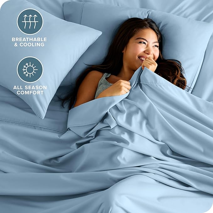 Bare Home Split King Sheet Set - 1800 Ultra-Soft Microfiber Bed Sheets - Double Brushed - Deep Pockets - Easy Fit - 5 Piece Set - Bed Sheets & Pillowcases (Split King, Light Blue)