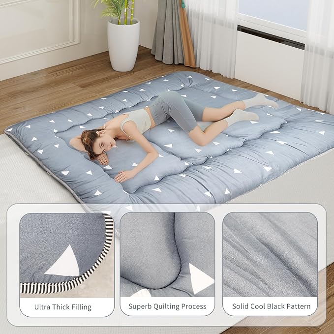 Japanese Floor Mattress,Roll Up Memory Foam Tatami Mat Easy to Store and Portable,Futon Mattress Suitable for Camping and Guest Room (Grey, Twin (80" x 36"))