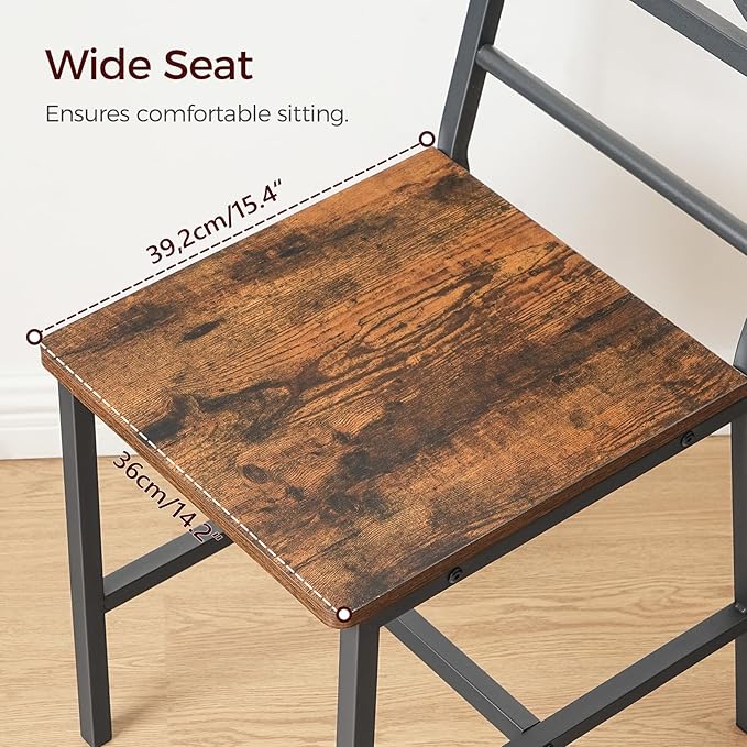 Dining Chair Set of 2, Rustic Wooden Kitchen Chairs with Backrest, Farmhouse Dining Chairs for Kitchen, Industrial Style Chair with Metal Frame, Easy Assembly, Rustic Brown TBHR1001