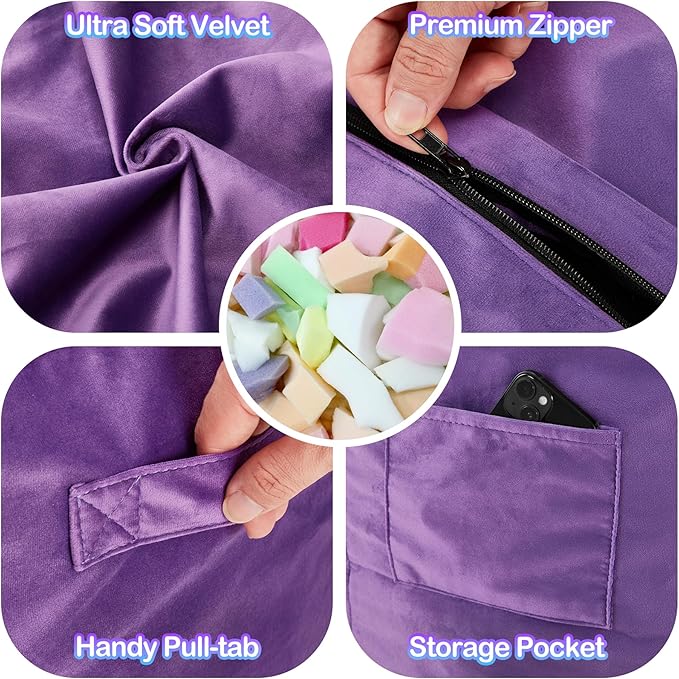 Homguava 4 FT Bean Bag Chair: 4' Bean Bags with Memory Foam Filled, Large Beanbag Chairs Soft Sofa with Dutch Velvet Cover-Purple
