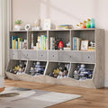 IDEALHOUSE 7-Cubby Large Kids Toy Storage Organizer, Children Wood Bookcase and Bookshelf, 3-Tier Toy Storage Cabinet with 3 Drawers for Hallway, Playroom, Living Room, School, 2 Set Gray
