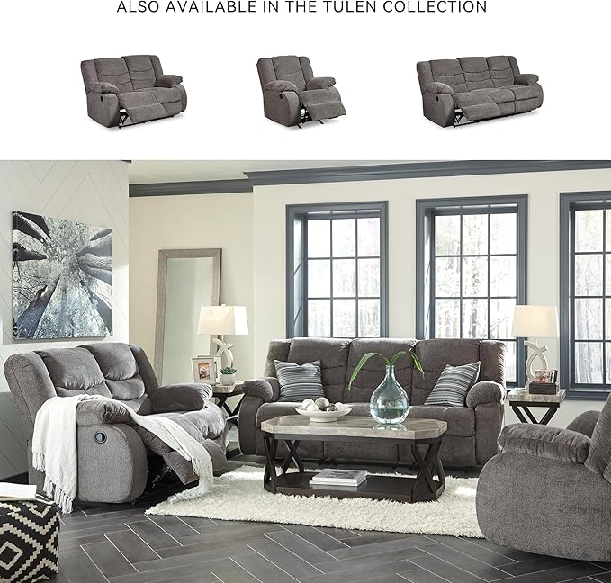 Signature Design by Ashley Tulen Modern Manual Pull Tab Rocker Recliner, Dark Gray