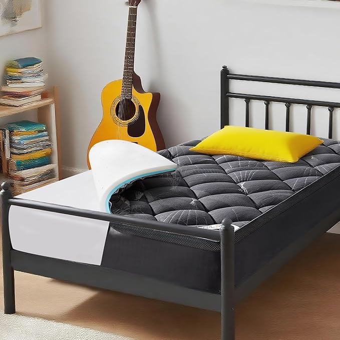 Bedlore 4-Inch Twin XL Mattress Topper for Back Pain - Dual Layer Medium Support (2" Gel Memory Foam + 2" Cooling Fluffy Pillow Top Pad), Breathable & Pressure Relief (Gray)