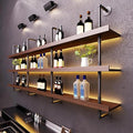 Large Wine Rack with LED Light Solid Wood Wall Mounted Wine Rack, 3-Tiers Liquor Bottles Floating Shelves Display Storage Organizer for Home Bar & Dining Room (80cm/31.4in)