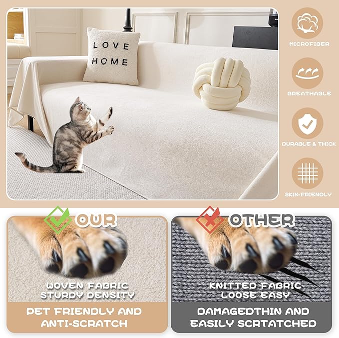 MYSKY HOME White Couch Covers for 3 Cushion Couch Sofa Pet Friendly Dog Couch Cover, Thick Durable Furniture Protector Cover, Non Slip Soft Couch Sofa Cover, Sofa Covers Washable, 71" x 118"