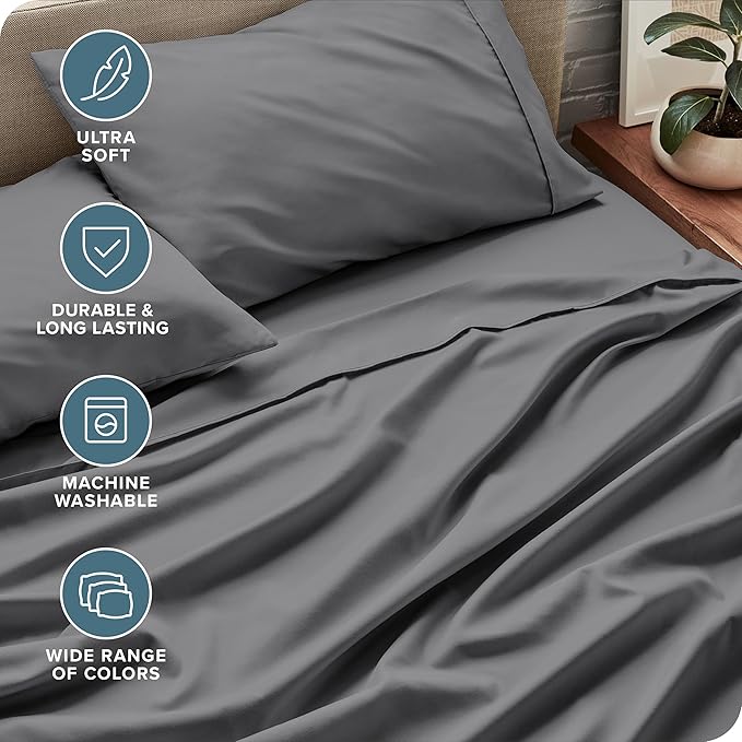 Bare Home Split King Sheet Set - 1800 Ultra-Soft Microfiber Bed Sheets - Double Brushed - Deep Pockets - Easy Fit - 5 Piece Set - Bed Sheets & Pillowcases (Split King, Grey)
