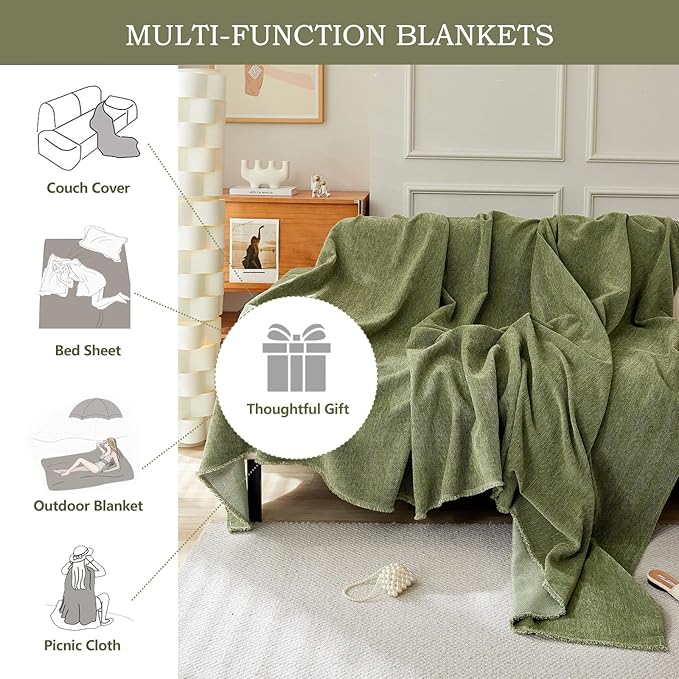 STACYPIK Christmas Matcha Green Sofa Cover Chenille Couch Covers Herringbone Sofa Covers for 2 Cushion Couch Thick Couch Covers Blanket Scratch Resistant Furniture Cover for Kids Dogs Decor-91X118IN