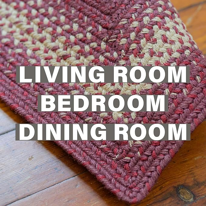 Autumn Maple Burgundy and Tan Braided Oval Area Rugs, Jute, 5x8' - Rustic Primitive Decor for Living Room, Dining Room, Everywhere