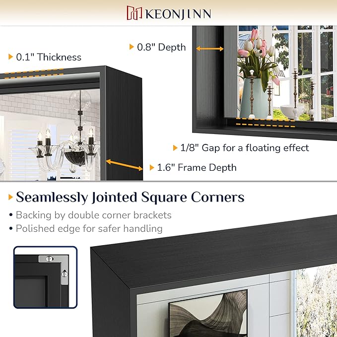 Keonjinn Black Bathroom Mirror 30 x 36 Inch, Metal Frame Black Mirror for Bathroom Sink, Rectangular Square Corner, Modern Farmhouse, Rectangle Vanity Mirror for Wall(Horizontal/Vertical)