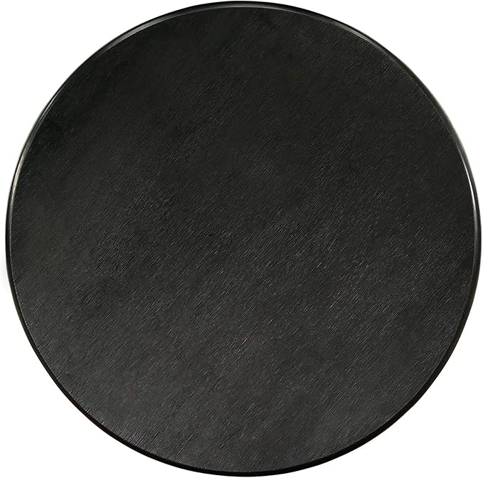 East West Furniture ANVA3-BLK-C 3 Piece Modern Dining Table Set Contains a Round Kitchen Table with Pedestal and 2 Linen Fabric Dining Room Chairs, 36x36 Inch, Black