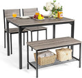 Giantex Dining Table Set for 4, Kitchen Table with Bench and Chairs, Industrial Gathering Bench Dining Set W/Metal Frame & Storage Rack, Dinette Set, Modern Functional Desk Set (Black Oak)
