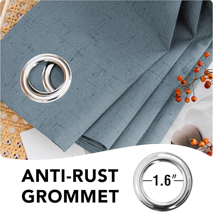 H.VERSAILTEX Linen Blackout Curtains Durable Thick Textured Linen Look 100% Blackout Patio Door Curtain Anti Rust Grommet Extra Wide Sliding Door Curtain Panel, W100 x L96 inch - Stone Blue