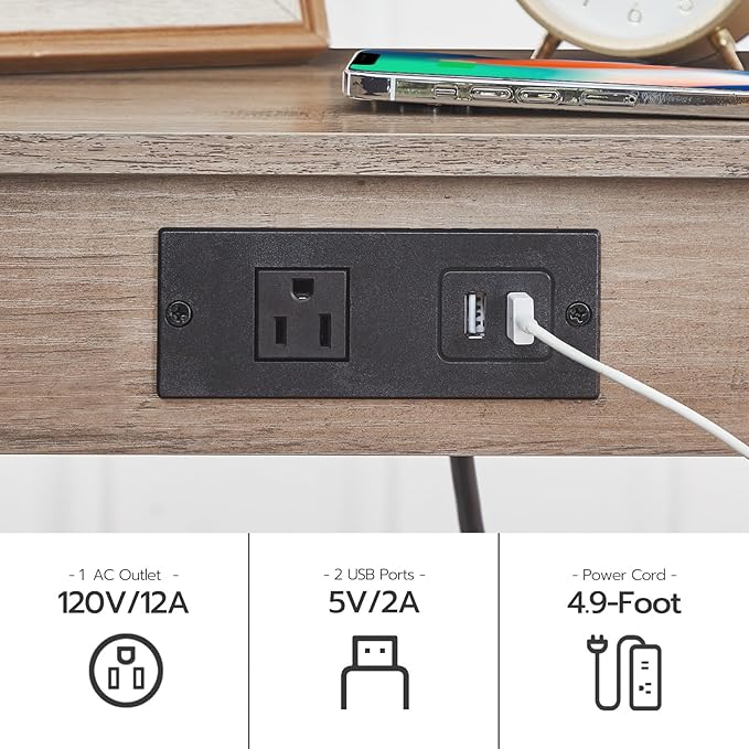 HOOBRO Side Table with Charging Station, Set of 2 End Tables with USB Ports and Outlet, Nightstand with 2-Tier Storage Shelf, for Living Room, Bedroom, Small Space, Greige and Black BG91UBZP201