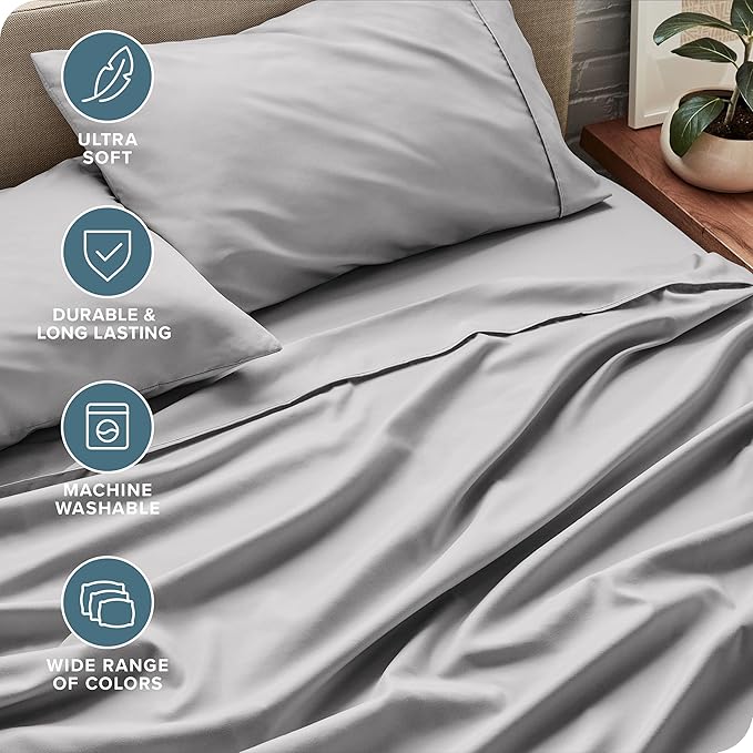 Bare Home Sheet Set - College Dorm Size - Luxury 1800 Ultra-Soft Microfiber Twin Extra Long Bed Sheets - Deep Pockets - Easy Fit - Extra Soft - 3 Piece Set (Twin XL, Light Grey)