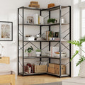 Shintenchi 5 Tier Corner Bookshelf,L Shaped Bookcase,Large Etagere Bookcase,Corner Shelf Display Storage Rack with Metal Frame for Living Room Bedroom Office,Grey