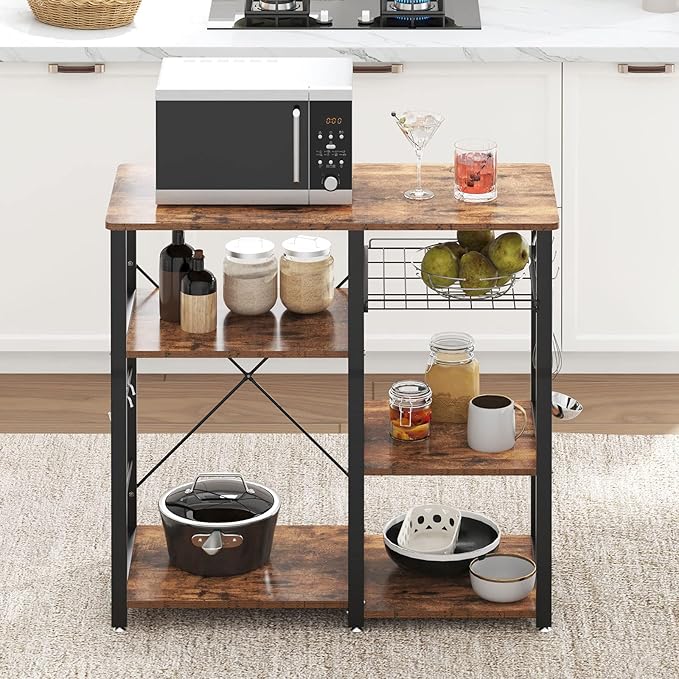 soges 3-Tier Kitchen Baker's Rack Utility Microwave Oven Stand Storage Cart Workstation Shelf, Rustic Brown W5s-FG