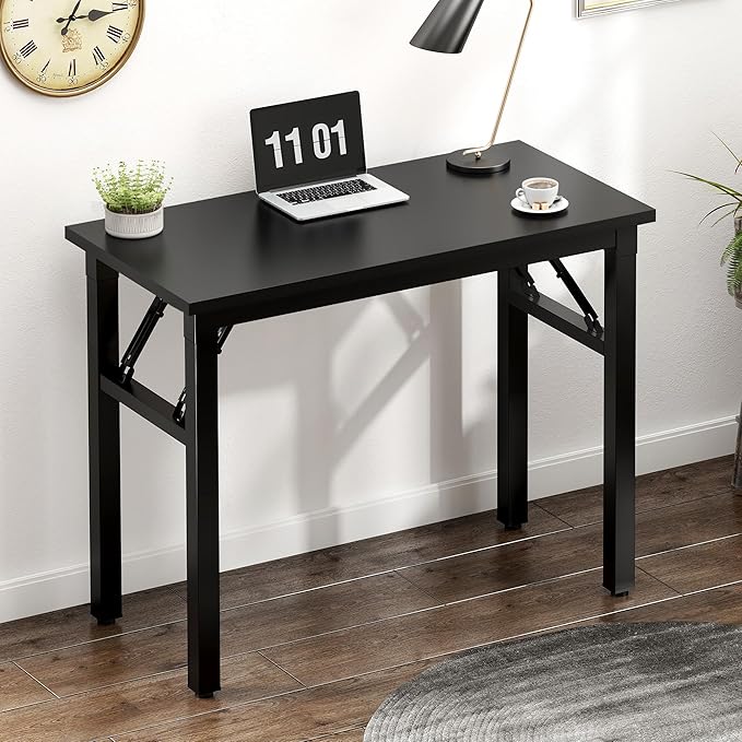 Need Folding Computer Desk - 31.5 Inch Foldable Office Writing Work Study Kids Student Teacher Home Bedroom Table for Small Space, Black