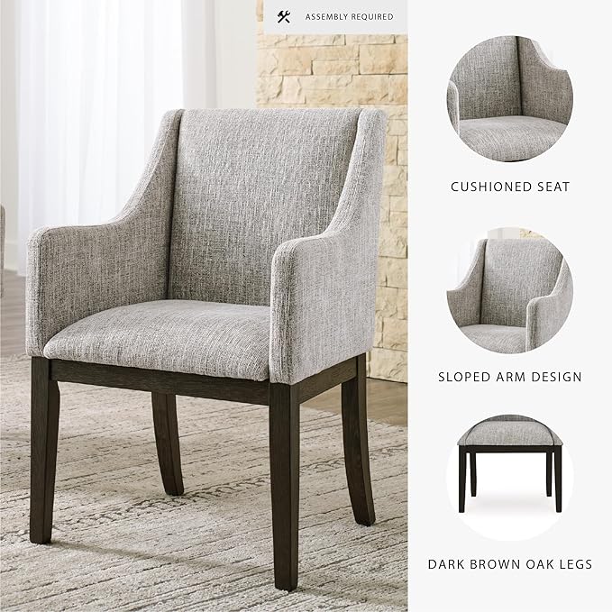 Signature Design by Ashley Burkhaus Traditional Dining Upholstered Arm Chair, 2 Count, Gray & Dark Brown