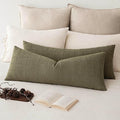 Foindtower Set of 2 Decorative Linen Check Throw Pillow Covers Neutral Long Body Lumbar Cushion Covers Farmhouse Vintage Boho Home Decor for Sofa Chair Couch Bedroom Living Room,14×36 Inch,Sage Green