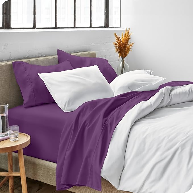 Bare Home Full XL Sheet Set - Luxury 1800 Ultra-Soft Microfiber Full Extra Long Bed Sheets - Double Brushed - Deep Pockets - Easy Fit - 4 Piece Set - Bedding Sheets & Pillowcases (Full XL, Plum)