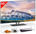 Clikuutory 45" Large TV Riser for 32-60 inch TVs, Tabletop Stand with Steel Legs, Storage & Dual - Screen Office Desk Function, Ideal for Home Office, Bedroom, Living Room, White