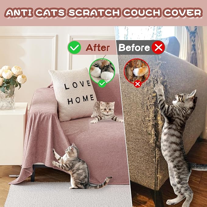 MYSKY HOME Pink Sofa Cover, Couch Covers for Pet Couch Cover, Oversized Couch Covers for 3 Cushion Couch Thick Durable Sofa Covers for Furniture Couch Cover, 71" x 134"