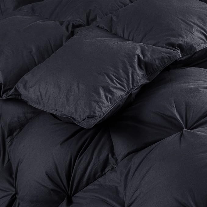 Luxurious All-Season Goose Down Feather Fiber Comforter Oversize Queen Duvet Insert (98x98), Exquisite Pinch Pleat Design- Black, Premium Baffle Box, 100% Egyptian Cotton Cover, 70 oz. Fill Weight