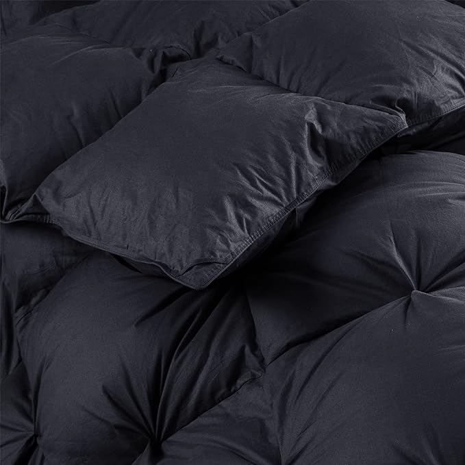 Luxurious All-Season Goose Down Feather Fiber Comforter Twin Size Duvet Insert, Exquisite Pinch Pleat Design, Premium Baffle Box, 100% Egyptian Cotton Cover, 50 oz. Fill Weight, Black