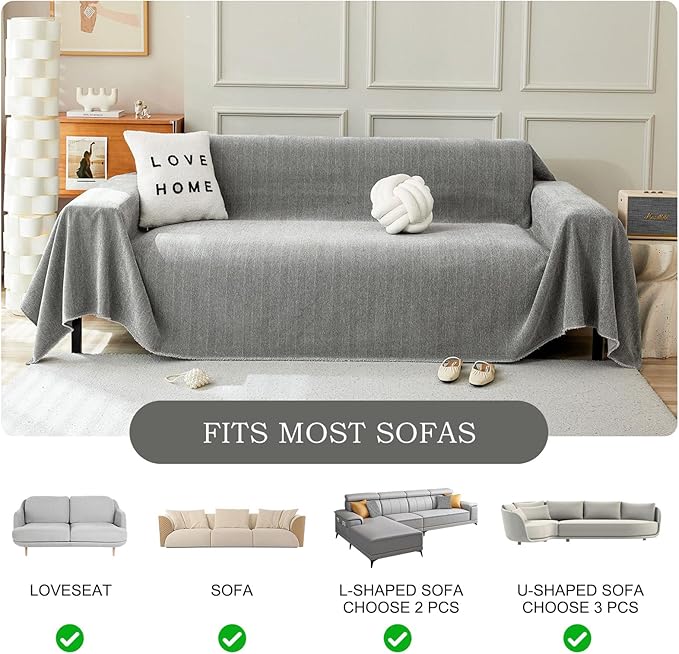 STACYPIK Soft Dark Gray Couch Cover for Pets, Herringbone Jacquard Sofa Covers for 3 Cushion Couch,Skin-Friendly Washable Sofa Covers for Loveseat, Non Slip Sectional Sofa Blanket Cover-91X150IN