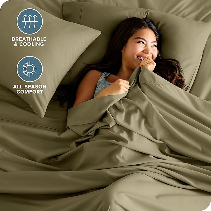 Bare Home Ultra-Soft Split Cal King Sheet Set - Luxury 1800 - Hydro-Brushed - Deep Pockets - Easy Fit - 4 Piece Set - Bedding Sheets & Pillowcases (Split California King, Olive)