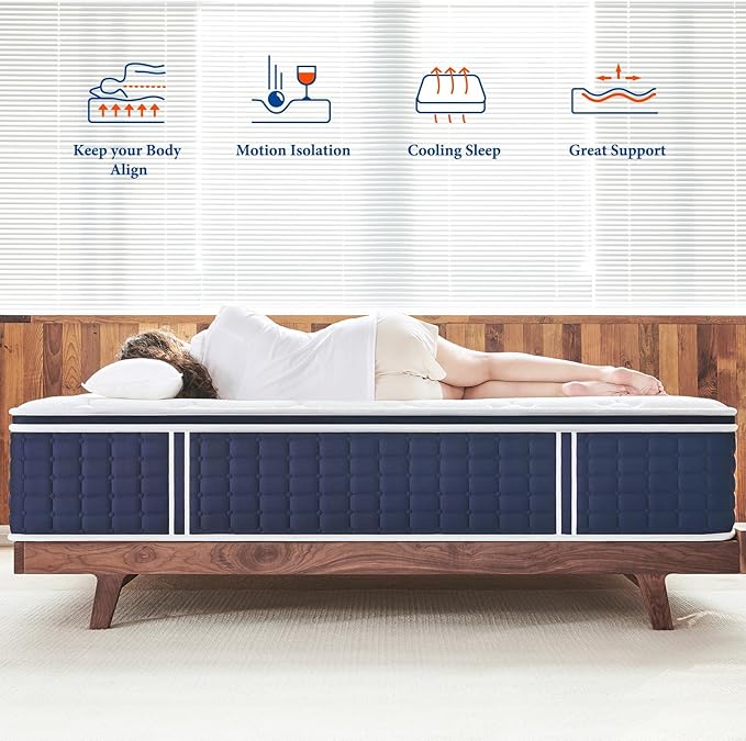 Coolvie 14 Inch Queen Mattress, Medium Firm Memory Foam Queen Size Mattresses in a Box, Hybrid CertiPUR-US® Certified Foam Pocket Springs for Motion Isolation & Pressure Relieving, 100-Night Trial