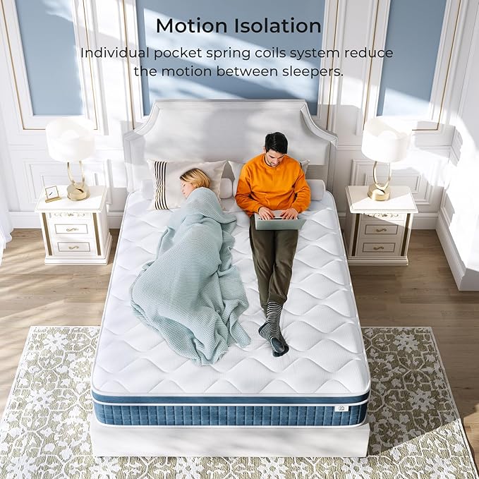 Queen Mattress 12 Inch, Hybrid Queen Bed Mattress with Individual Pocket Springs and Pressure-Relieving Memory Foam, Breathable, Medium Firm Mattress in a Box Queen Size 80"x60"x12"