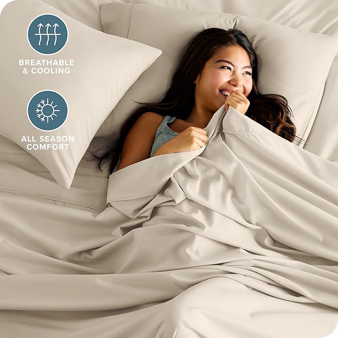 Bare Home Split King Sheet Set - 1800 Ultra-Soft Microfiber Bed Sheets - Double Brushed - Deep Pockets - Easy Fit - 5 Piece Set - Bedding Sheets & Pillowcases (Sand)