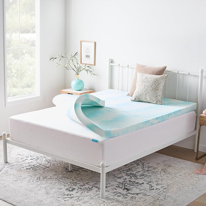 Linenspa 3 Inch Gel Swirl Memory Foam Mattress Topper – Cooling Gel Infused – Pressure Relieving Bed Topper - Mattress Pad – CertiPUR Certified - Full Size