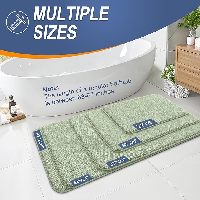 OLANLY Thick Memory Foam Bath Mat Rug 59x20, Extra Soft Absorbent Bathroom Rug, Quick Dry Bath Mats, Non-Slip, Machine Washable Carpet for Bathroom, Tub and Shower, Home Decor Accessories, Sage Green